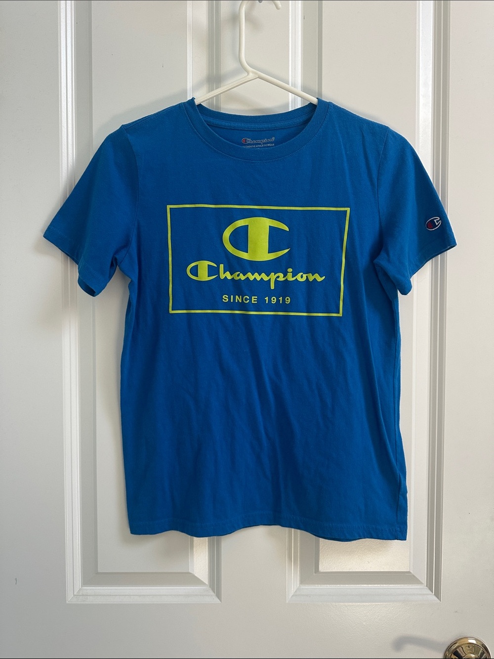 Champion Kids Blue Tee with Neon Yellow Logo